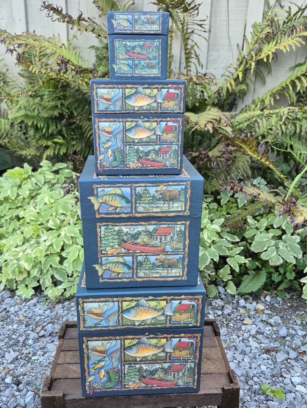 Vintage Bob’s Boxes Outdoor Adventures Nesting Storage Set of 4 Lang Art
